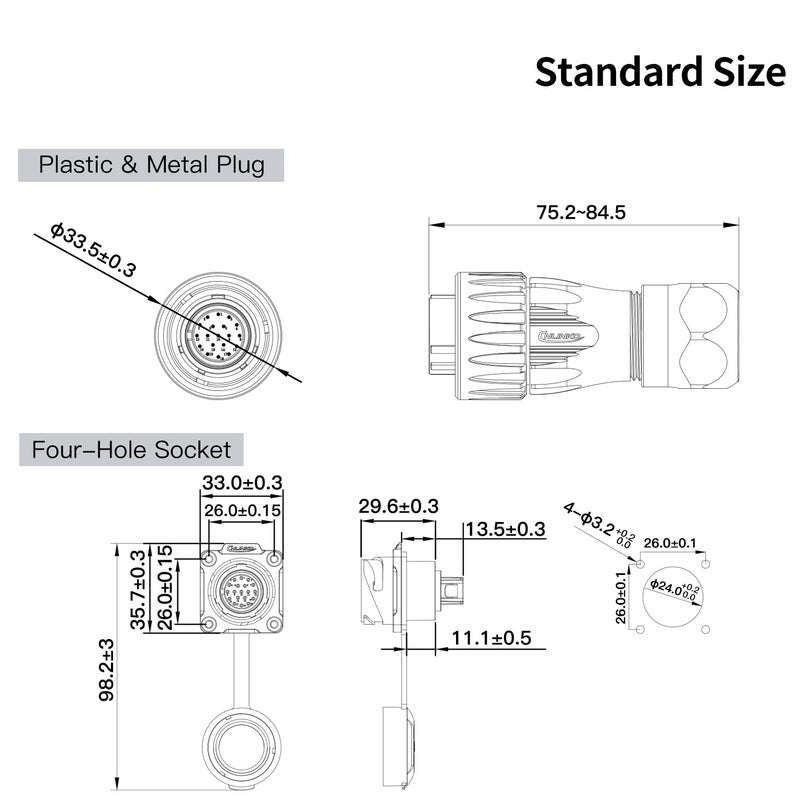 CNLINKO DH-24 19 PIN Industrial Waterproof Connectors, IP68 Circular Connector, Hard Metal Anti-Interference Shell, Quick Plug Aviation Connector, M24 Panel Mount Flange Socket (19-Pin) - Image 4